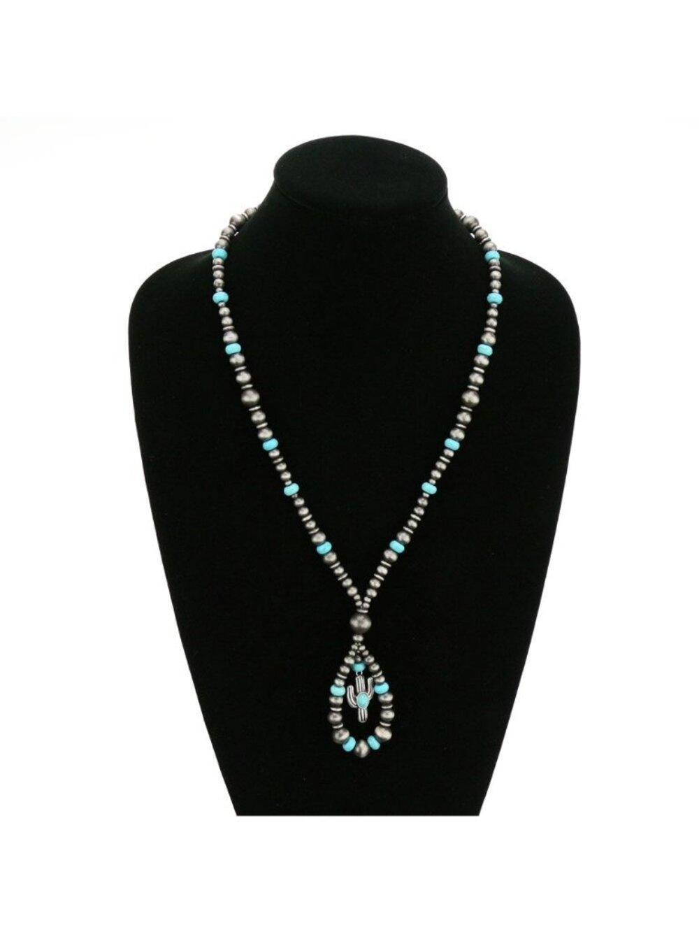 Hippie by JolliMolli Western Navajo Style Pearl & Turquoise Cactus Necklace JN00